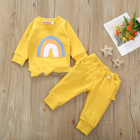 Sweatshirt, Jogger Pants Rainbow Appliqué Set