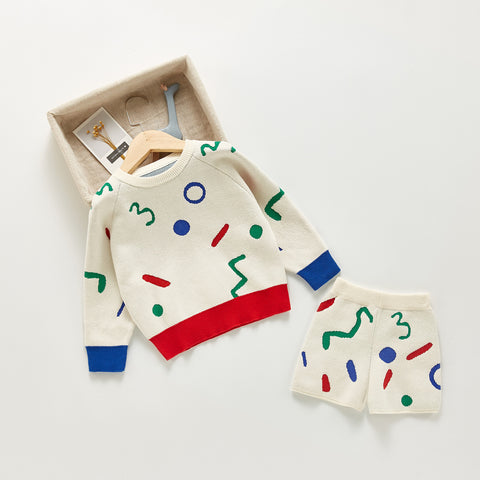 Abstract Pattern Knit Sweater and Shorts Set