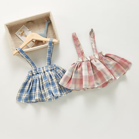 Soft Plaid Suspender Skirt and Comfy Top Set