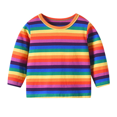 Colorful striped long-sleeve shirt on a white background