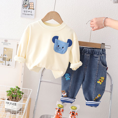 Playful Embroidery Sweatshirt and Jeans Set