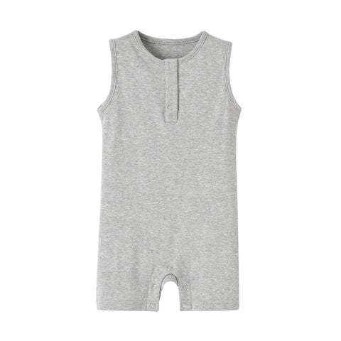 Cotton Ribbed Sleeveless Romper Snap Detail