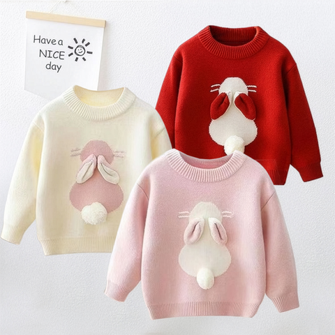 Adorable Bunny Motif Cotton Sweater