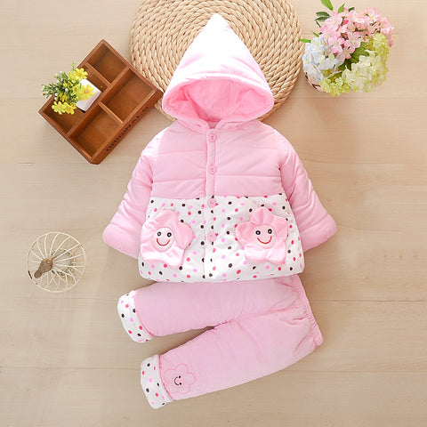 Conjunto de chaqueta acolchada con capucha y pantalones cálidos