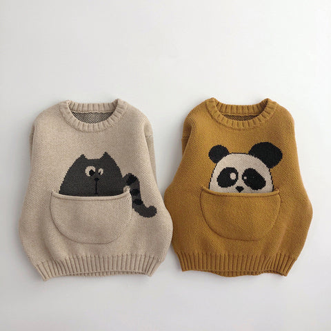 Animal Pocket Design Knitted Sweater