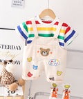 Rainbow Stripe T-Shirt and Bear Overalls Set