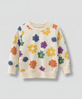 Beige sweatshirt with colorful flower pattern on a white background