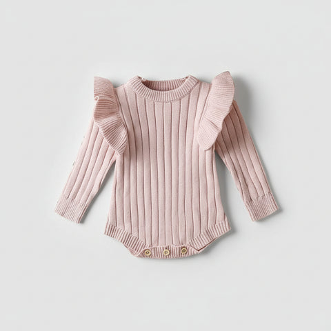 Soft Knit Jumpsuit with Ruffle Shoulders