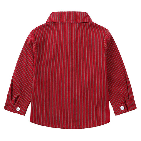 Children Striped Cotton Long Sleeve Shirt Bow Bib Gentleman Suit