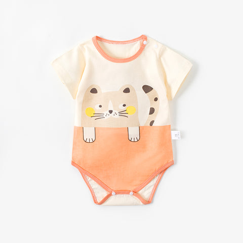 Baby onesie with cat design on a white background