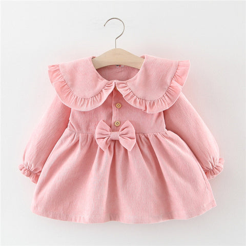 Dreamy Cotton Corduroy Dress With Ruffle Collar