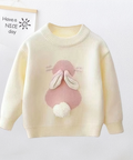 Children's sweater with a pink bunny design on a white background