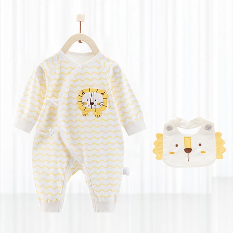 Cartoon Design Soft Cotton Jumpsuit and Matching Bib Set