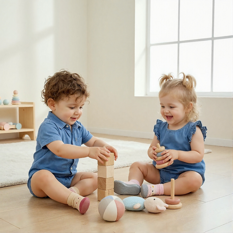 Collared Romper and Ruffle Romper Soft Denim Set