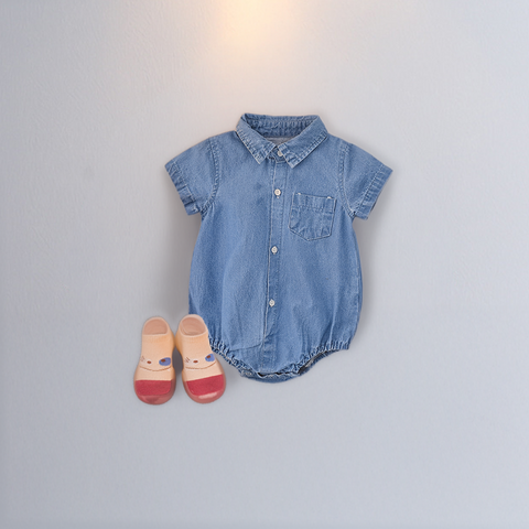 Collared Romper and Ruffle Romper Soft Denim Set