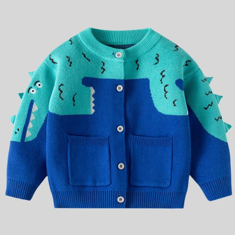 Fun Dinosaur Design Cotton Knit Cardigan
