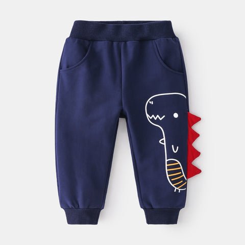 Fun Cotton Jogger Pants with 3D Dinosaur Spikes