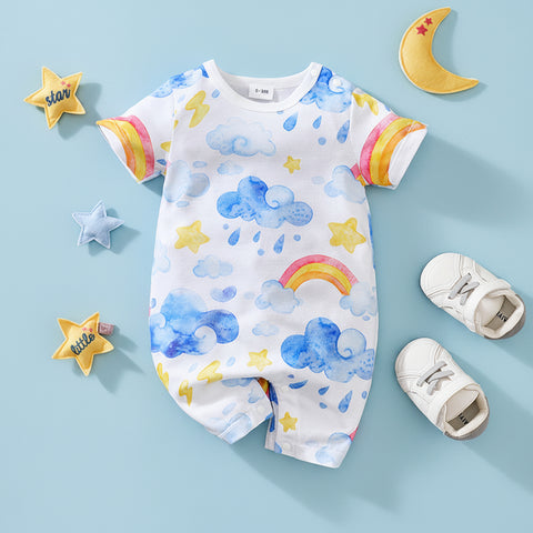 Cotton Short-Sleeve Print Romper