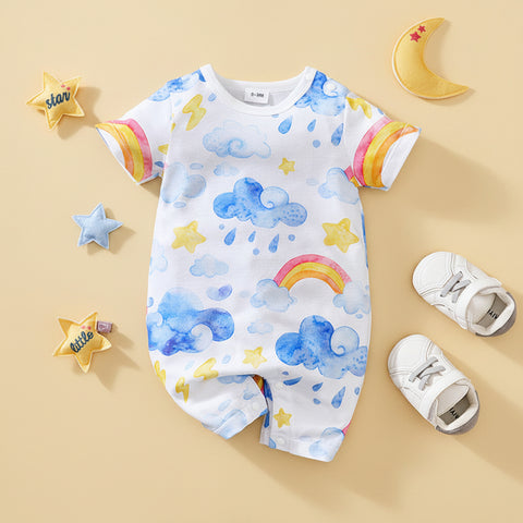 Cotton Short-Sleeve Print Romper