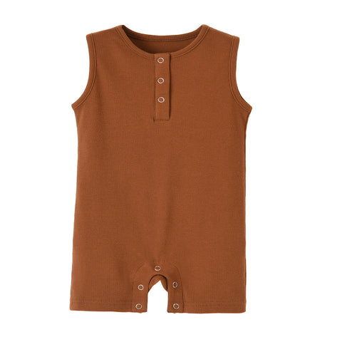 Cotton Ribbed Sleeveless Romper Snap Detail