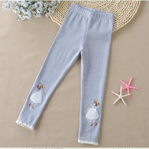 Soft Cotton Leggings with Princess Embroidery