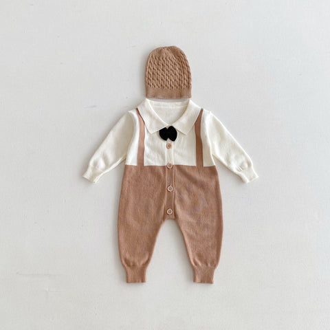 Stylish Viscose Romper with Bow Tie and Suspender Design