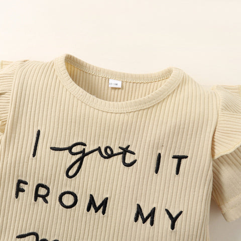 Ribbed Ruffle Tee and Checkered Shorts Set