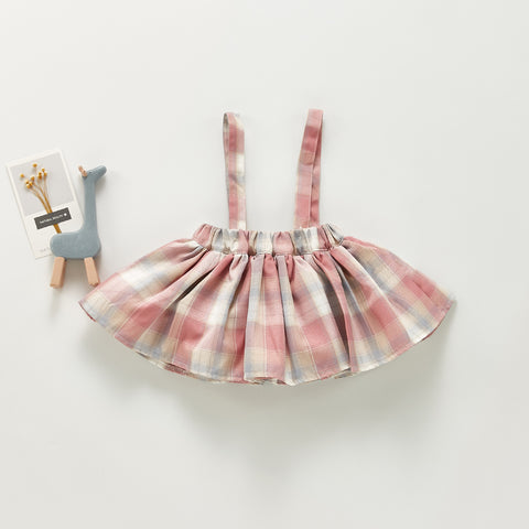 Soft Plaid Suspender Skirt and Comfy Top Set