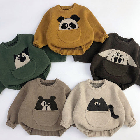 Animal Pocket Design Knitted Sweater