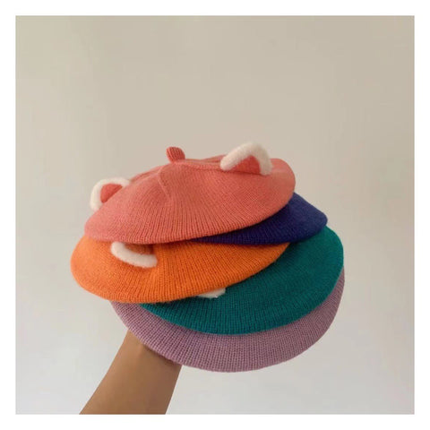 Cozy Wool Beret With Playful Ear Design