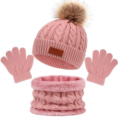 Conjunto de gorro, guantes y bufanda de punto trenzado cálido