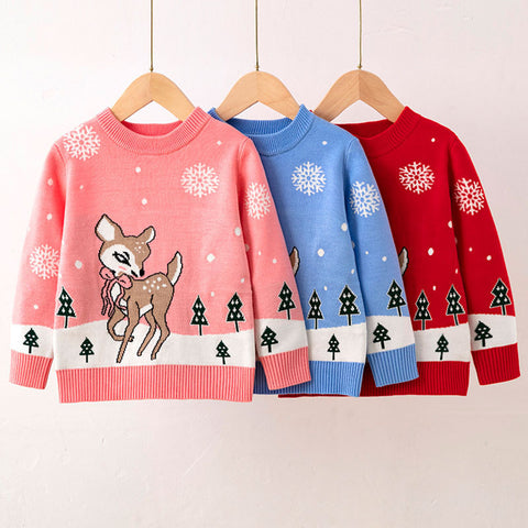 Adorable Deer Motif Knit Sweater