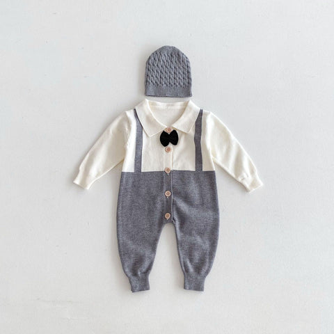 Stylish Viscose Romper with Bow Tie and Suspender Design