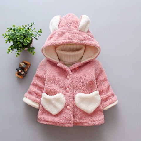 Cozy Flannelette Hooded Coat Bunny Ear Detail