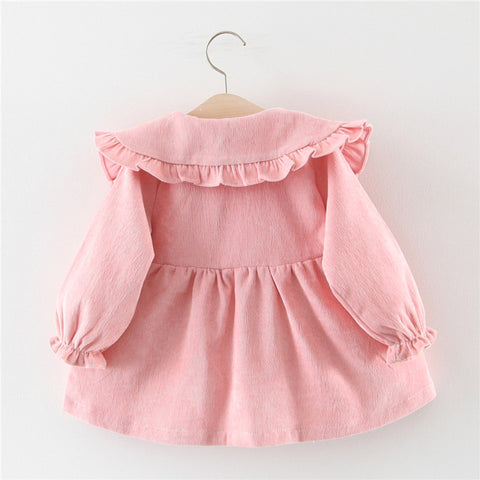 Dreamy Cotton Corduroy Dress With Ruffle Collar