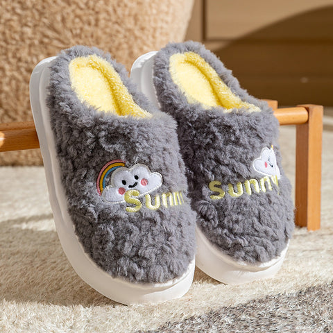 Cozy Plush Slippers Rainbow Cloud Design