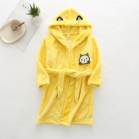 Cat Embroidery Flannel Hooded Robe
