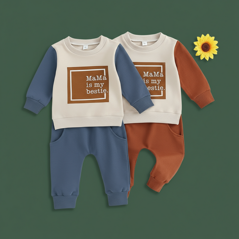 Letter Print Sweatshirt and Pants Set