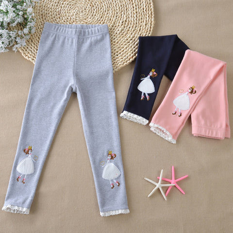 Soft Cotton Leggings with Princess Embroidery
