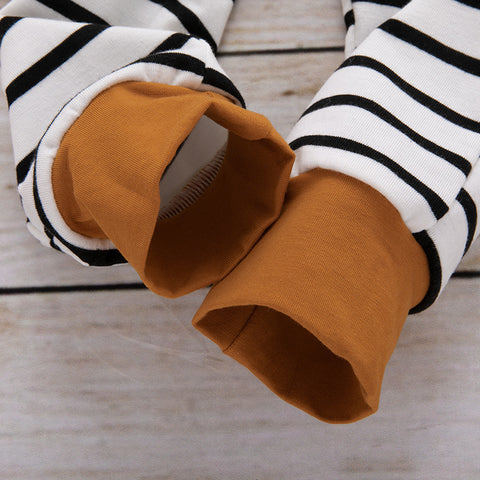 Feather Print Top, Striped Pants and Hat Set