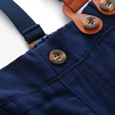 Charming Cotton Soft Shirt and Detachable Suspender Pants Set