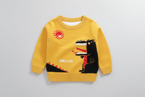 Yellow children's sweater with cartoon design 
