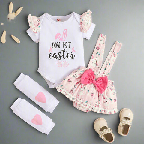 Romper with Bunny Suspender Skirt and Leg Warmers Set