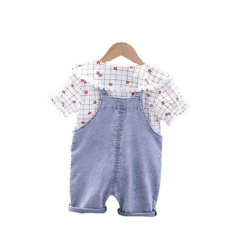Shirt and Suspender Shorts Heart Pocket Set