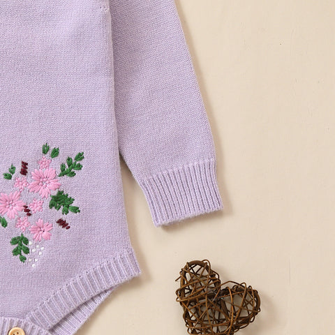 Lavender Floral Embroidered Long Sleeve Bodysuit
