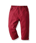 Red pants with a white stripe on a white background