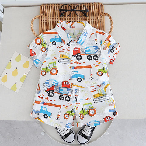 Shirt and Shorts Construction Vehicle Print Set