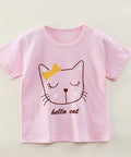 Pink t-shirt with a cat graphic and 'hello cat' text on a hanger against a white background.