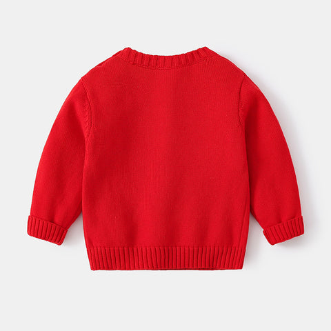 Festlicher Baumwollstrickpullover mit Rentierapplikation