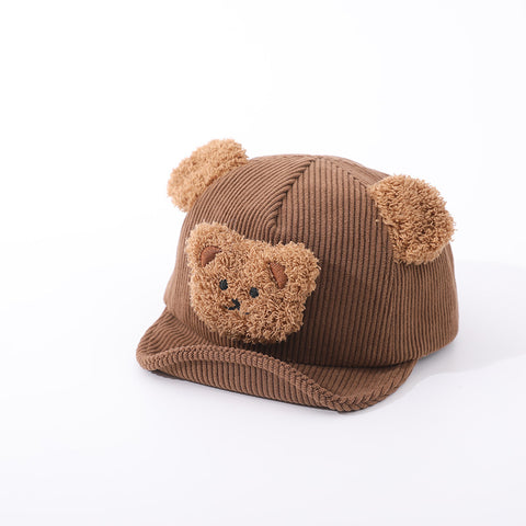 Brown teddy bear hat with ears on a white background